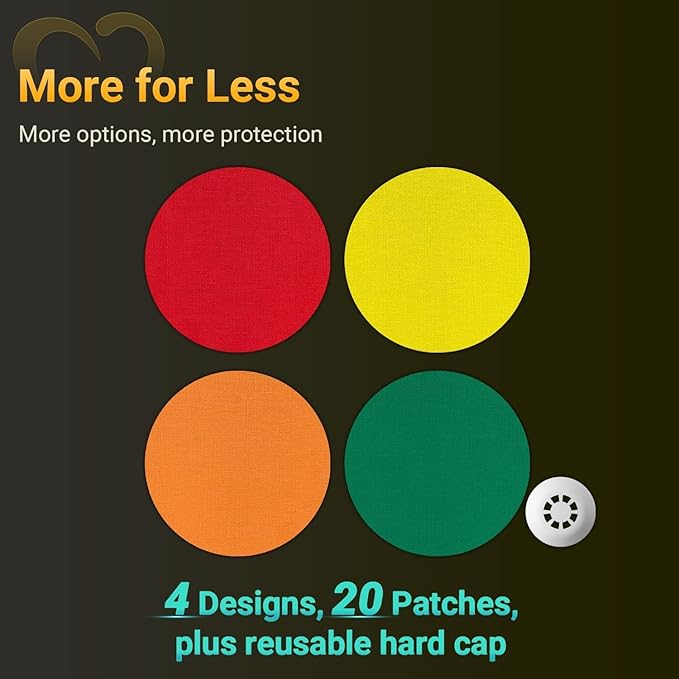 Libre 3 Sensor Covers Waterproof, 20-Pack Amolyfe Freestyle Libre 3 Covers, Bump-Proof with Hard Cap, Waterproof Breathable Medical CGM Adhesive Patches, 14-Day CGM Protection (Rainbow Green)