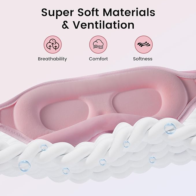 Audree Eye Mask for Sleeping - 3D Contoured 100% Sleep Mask Light Blocking, Sleeping Eye Mask for Women Men, Zero Eye Pressure Night Blindfold, Soft Eye Cover - Pink