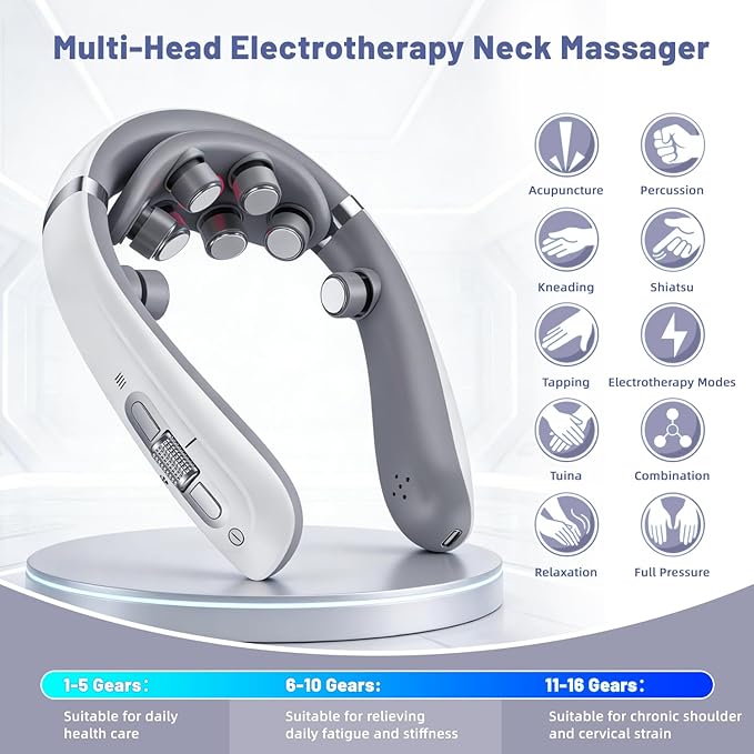 Zenopax Multi-Head Neck Massager with Heat, 10 Modes &16 Intensities, 100 to109°F, Electric Neck Massager for Pain Relief and Deep Relaxation
