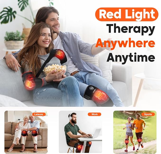 Red Light Therapy for Knee Brace, Knee Heating Pad for Pain Relief, Cordless Infrared Light Therapy Knee Wrap, 660nm & 850nm Red for Body/Joint/Shoulder/Elbow, Gifts for Women Men (2 PCS)