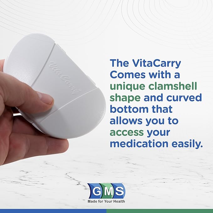 Multi-Day Vitacarry 8 Compartment Pill Box Holds up to 60 Pills Actual Size: 6w X 4d X .93̦h (White)
