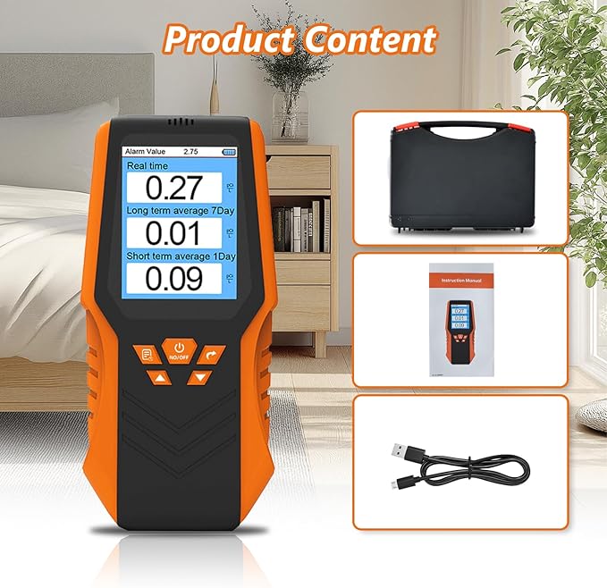 Portable Radon Detector for Home, Radon Tester with LCD Display, Short & Long Term Radon Monitoring, Real-time Monitoring, Bq/m3 & pCi/L Selectable for Office, Underground Garage, Cellar