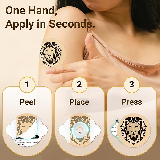 Libre 3 Sensor Covers Tattoo Waterproof, Amolyfe 10 Pack Freestyle Libre 3 Plus Covers, Bump-Proof with Hard Cap, Waterproof Breathable Medical CGM Adhesive Patches, 14-Day CGM Protection (Lion)