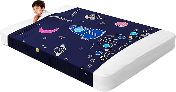 Deep Pressure Sensory Bed Sheet – Queen Sensory Compression Sheet Breathable Sleep Pod Blanket for Better Sleep Support – Calming Compression Blankets for Kids and Adults Rocketship Design