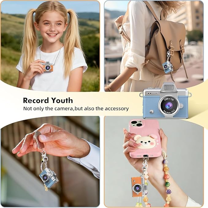 Mini Keychain Camera with Flip Screen Series,1080P HD Multiple Shooting Recording Modes, Portable Digital Camera with 16GB SD Card for Travel, Party. Ideal Pendant Gift