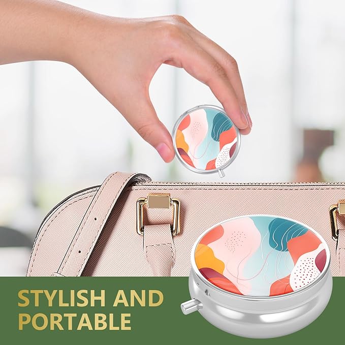 Nipichsha Pill Box, Small Pill Case for Purse & Pocket, Cute Travel Medicine Organizer, Portable Medicine Container Holder to Hold Vitamins, Medication, Fish Oil & Supplement, A03-Art Style Pattern
