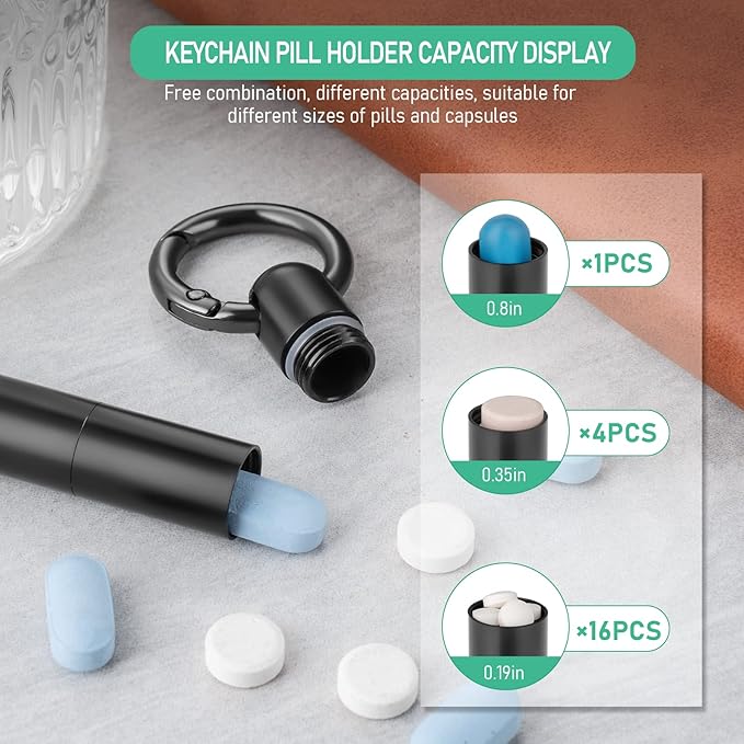 TISUR Keychain Pill Holder+Titanium Round Carabiner Clip