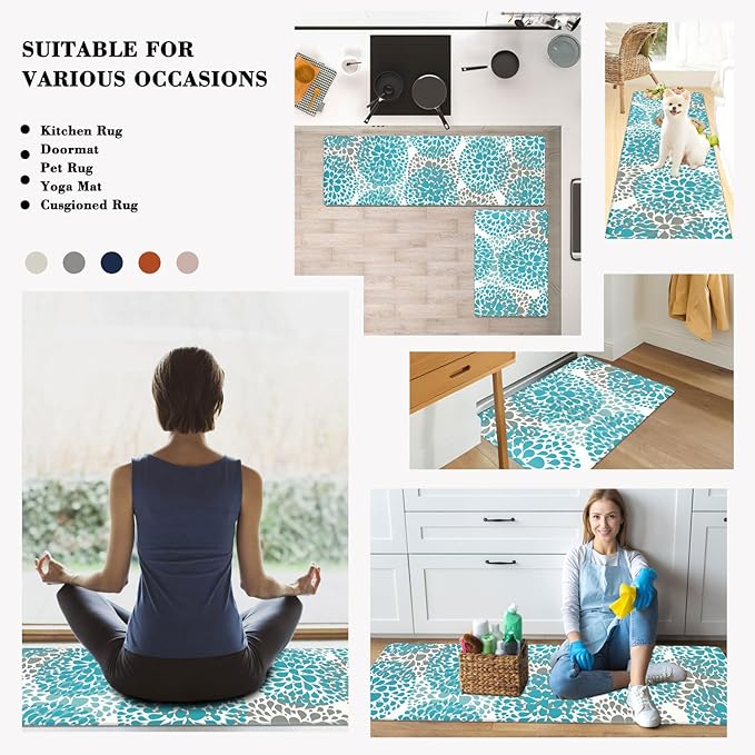 Homcomoda Kitchen Rugs Set Anti Fatigue Kitchen Floor Mat Easy to Clean 2Piece Non Slip Comfort PVC Leather Heavy Duty Standing Mats Indoor Outdoor(17.3"×28" and 17.3"×47")