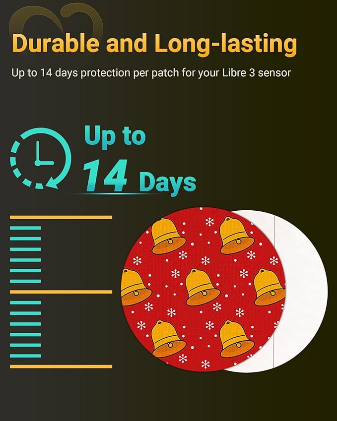 Libre 3 Sensor Covers Waterproof Christmas, Amolyfe 10-Pack Freestyle Libre 3 Covers, Bump-Proof with Hard Cap, Waterproof Breathable Medical CGM Adhesive Patches, 14-Day CGM Protection