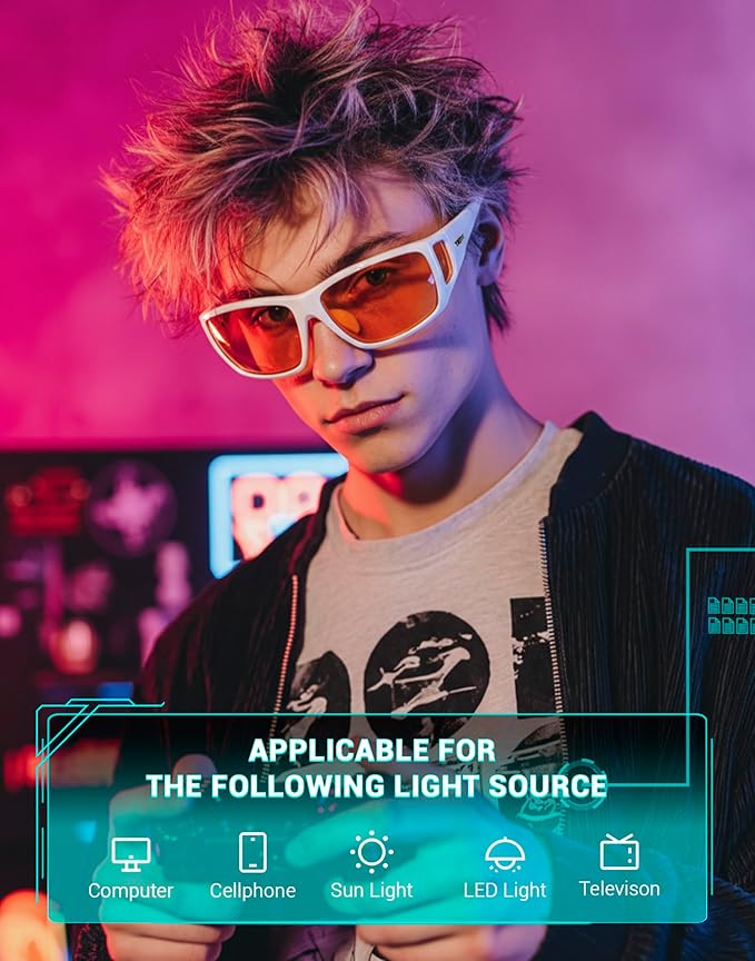TIJN Sonia Red Sleep Glasses Orange Lens for Blue & Green Light Blocking,Dual AR Coating,Wraparound Frame for Gaming Screen