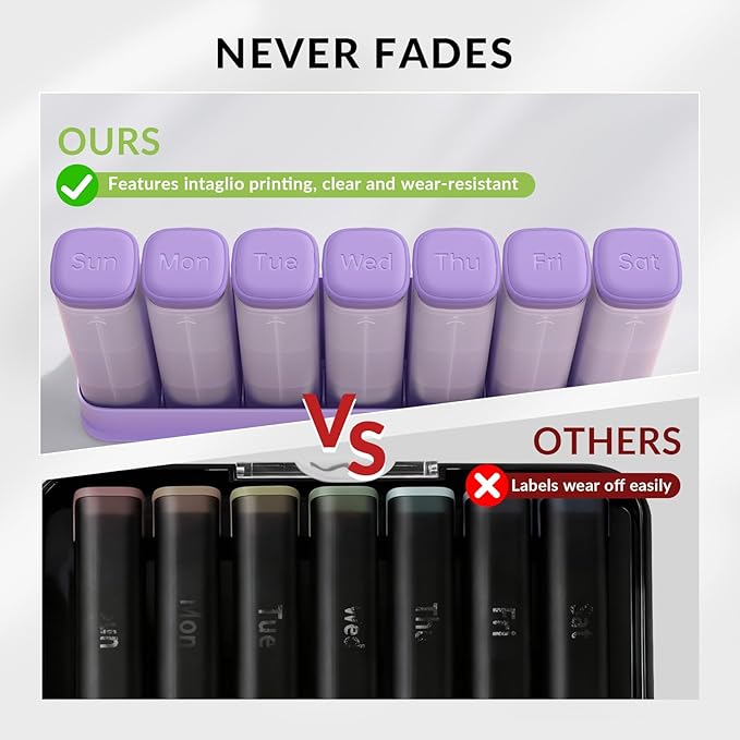 Weekly Pill Organizer 3X a Day, Detachable Pill Box 7 Day, Large 3 Times Daily Pill Case, Travel Pill Container Holder, Week Medication Dispenser Pillbox for Vitamin Supplement Medicine, Purple