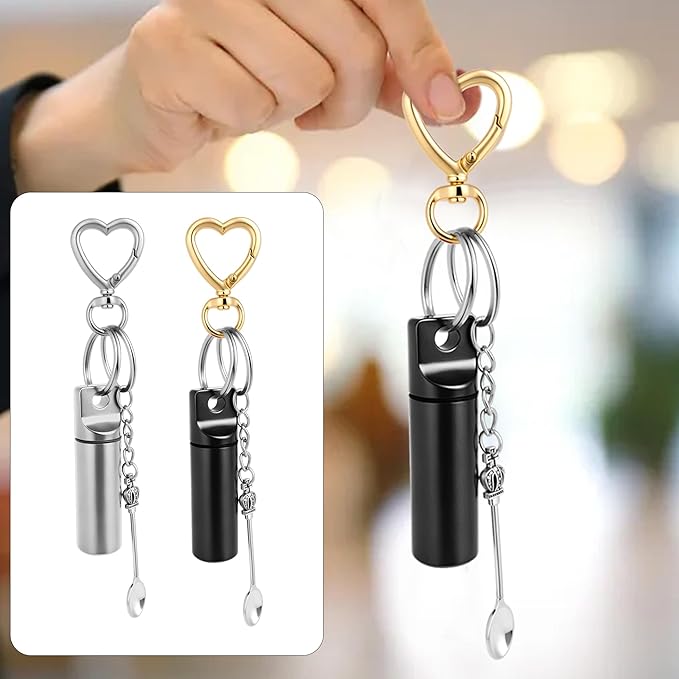 6pc Compact Keychain Pill Box, Mini Aluminum Alloy Medicine Organizer for Travel, Waterproof Metal Pill Holder for Camping and Outdoor Adventures (Black & White)