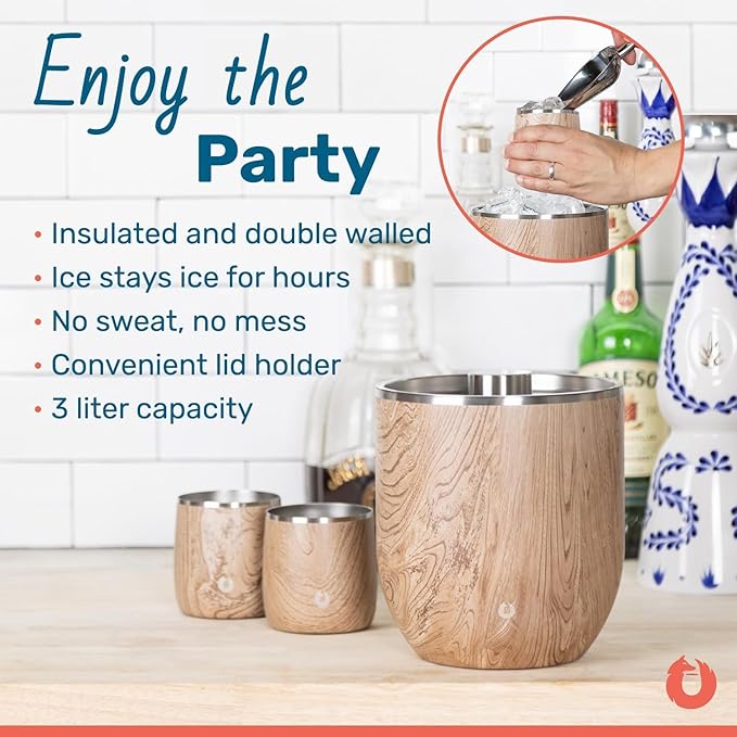 Snowfox Plus - Insulated Ice Bucket with Lid/Scoop, Premium Vacuum Insulated Stainless Steel Ice Buckets for Parties, Ice Box, Home Bar Accessories, Parties Supplies, Bar Decor, 3L, Shimmer Gold