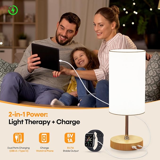 NIORSUN Light Therapy Lamp,10000 Lux Sun Lamp with Remote,3 Color Temperatures & Stepless Dimming,Happy Sunlight Lamp with USB C & A Ports,UV-Free Full Spectrum Light for Home, Office