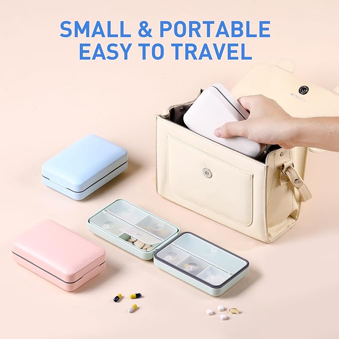 Travel Pill Organizer,Travel Pill Case,Moisture-Proof Pill Case,Portable Pill Box for Travel,Cute Pill Container,Medicine Pill Organizer for Vitamin,Fish Oils,Supplements