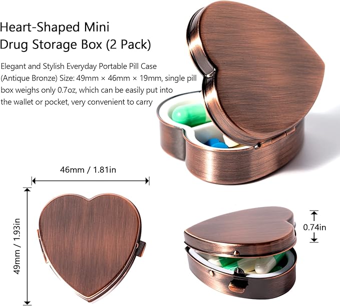 Simple Metal Portable Mini Medicine Box Storage Case (Antique Copper)