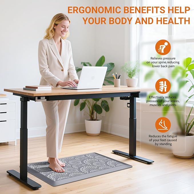 Mattitude 4/5 Inch Kitchen Mat, 20x32in Heavy Duty Ergonomic Comfort Foam Standing Desk Mat, Waterproof Non-Slip Standing Mats and Rugs for Kitchen, Office, Grey