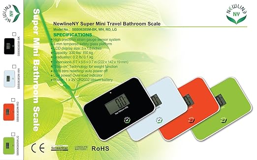 NewlineNY Auto Step On Super Mini Travel Bathroom Scale, 5.25" x 8.5" SBB0638SM: Black