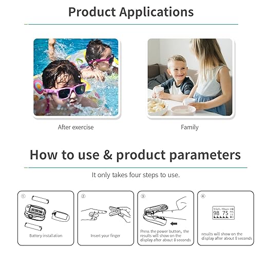 Kids Fingertip Pulse Oximeter for Children Age 2+, Blood Oxygen Saturation Monitor SpO2 & Pulse Rate, Fast Reading with Memory Function, Adjustable Brightness, Batteries Included, Pink