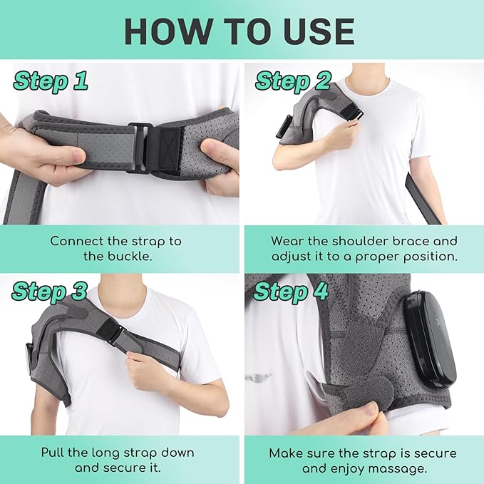 Cordless Shoulder Heating Pad, Shoulder Massager with Heat for Pain Relief, Heated Shoulder Wrap with Massage, 3 Heat & 3 Massage Modes, Rotator Cuff & Frozen Shoulder Support