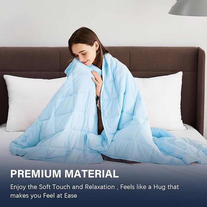 CuteKing Weighted Blanket for Adults: Weighted Blanket with Premium Glass Beads - Breathable Heavy Blanket for Comfort Sleep - Thick Blanket for Adult All Season (15lbs, 48"x72", Light Blue)