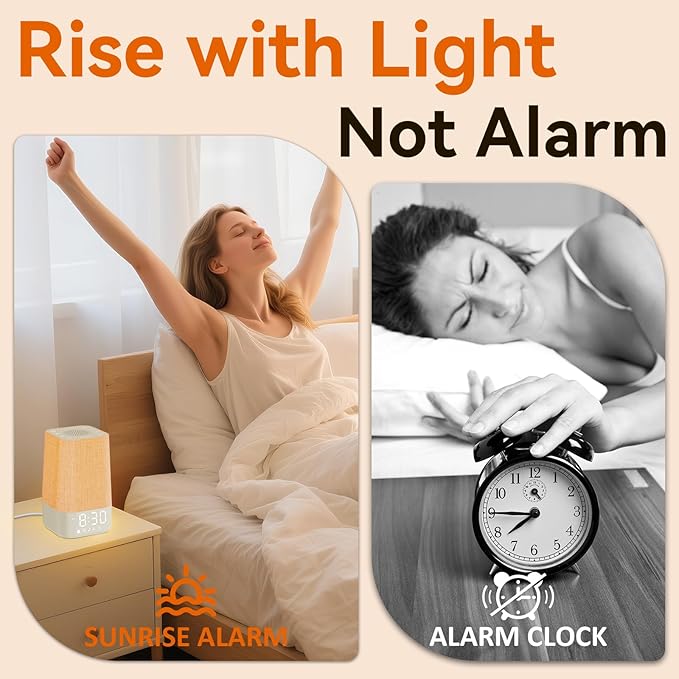 White Noise Sound Machine: Sunrise Alarm Clock for Gentle Wake Up - 30 Soothing Sounds, Adjustable Volume & Night Light, Timer - Easy to Sleep, Relax, Focus