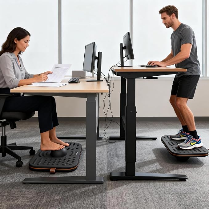 Balance Board For Standing desk, 2-in-1 Dual-Sided Balance Stability Trainer & Anti-Fatigue Standing Mat,Calf Stretcher,Exercise Balance,For Home,Gym,Office
