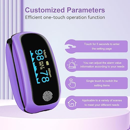 Rechargeable Pulse Oximeter, oximeter with Respiratory, Respiration Rate Monitor, SpO2 PI Monitoring Devices, oxygen monitor fingertip for Sports Aviation Use Only (Purple)