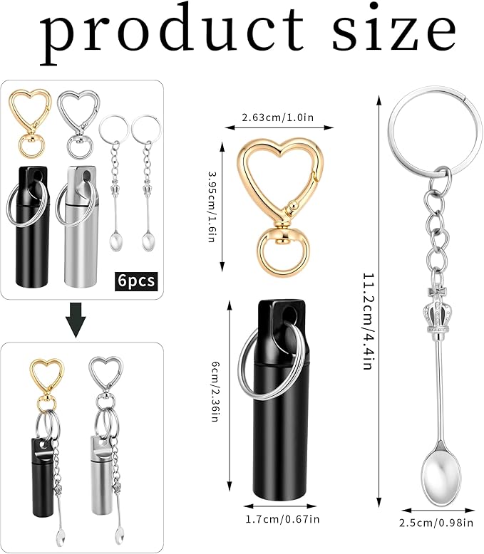 6pc Compact Keychain Pill Box, Mini Aluminum Alloy Medicine Organizer for Travel, Waterproof Metal Pill Holder for Camping and Outdoor Adventures (Black & White)