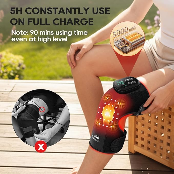 Morfone Red Light Therapy Device for Knee,3 Vibration Modes and 4 Heating Levels,5000mAh Wireless Rechargeable, 660nm and 850nm Infrared Red Light Therapy for Knee,Gifts for Women Men