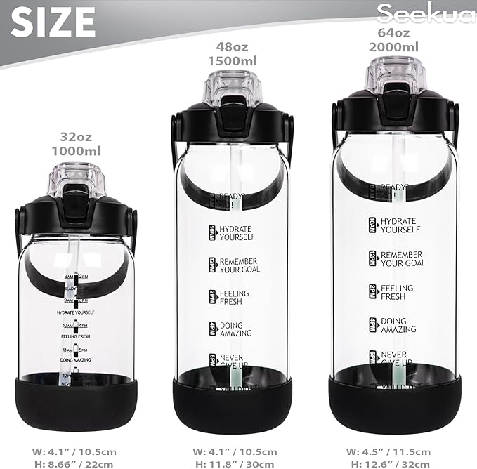 48 oz Glass Water Bottle with Straw and Time Marker, Large Motivational Borosilicate Glass Drinking Bottle with Silicone Boot and Sleeve