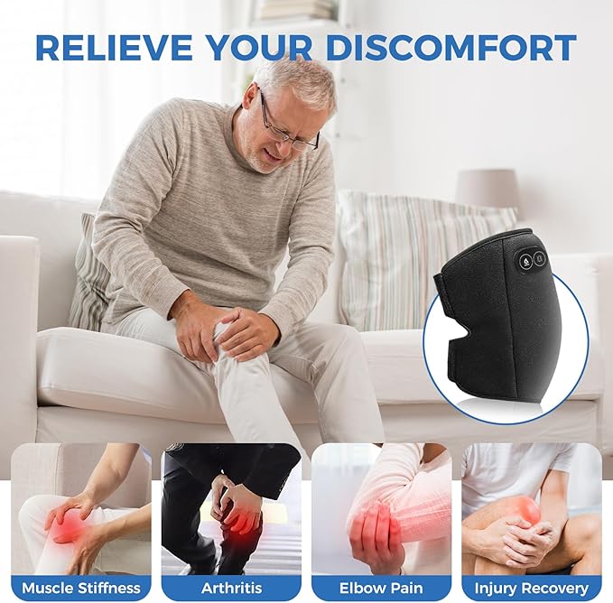 Heated Knee Massager, Cordless Heating Pad for Arthritis, 3 Vibrating & Heating Modes, Heated Knee Brace for Men Women Seniors (S)