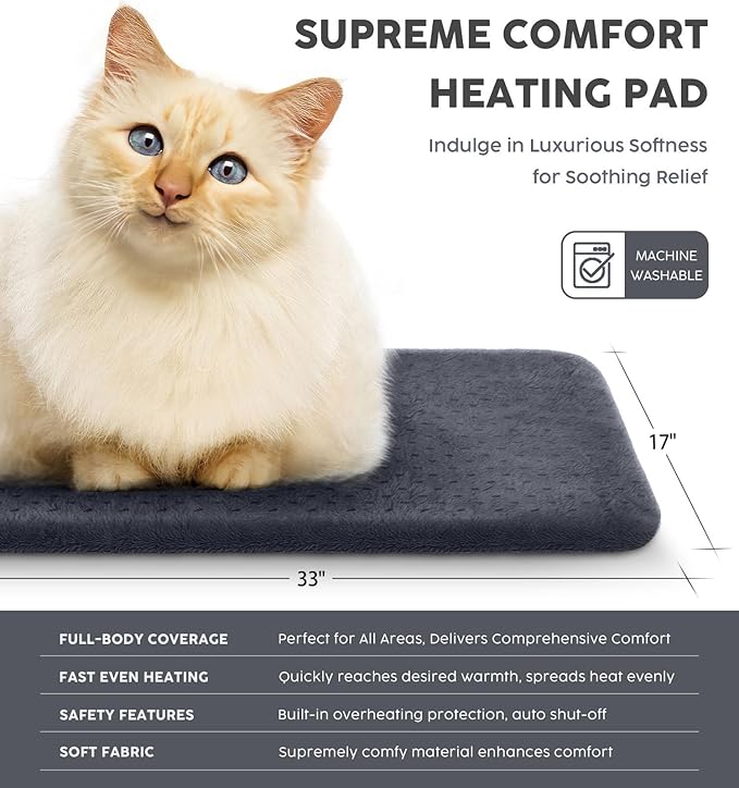 Heating Pad for Back Pain Relief, 33"x17" Electric Heating Pad for Shoulder, Neck, Cramp, Menstrual Pain, Christmas Gifts for Women Men Mom Dad - 6 Heat Settings and Auto-Off, Moist/Dry Heat pad, Gray