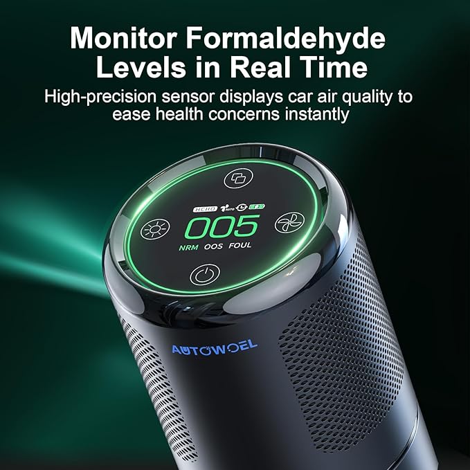 Mini Air Purifier for Car & Home, True HEPA Filter with Formaldehyde Removal & Real-Time Air Quality Monitor, Portable Desktop Odor Absorber for Smoke, Pet Smells