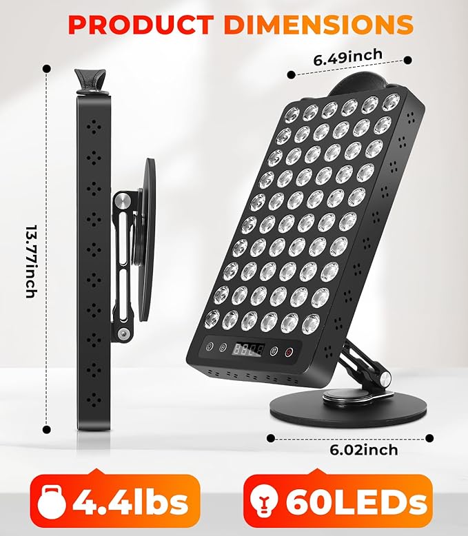 Red Light Therapy for Body & Face, 60 LEDs with Timer, 660nm & 850nm Near Infrared Therapy Device for Skin Health, Energy & Recovery, Multi Effects, High Power Panel with Magnetic Remote & Handle