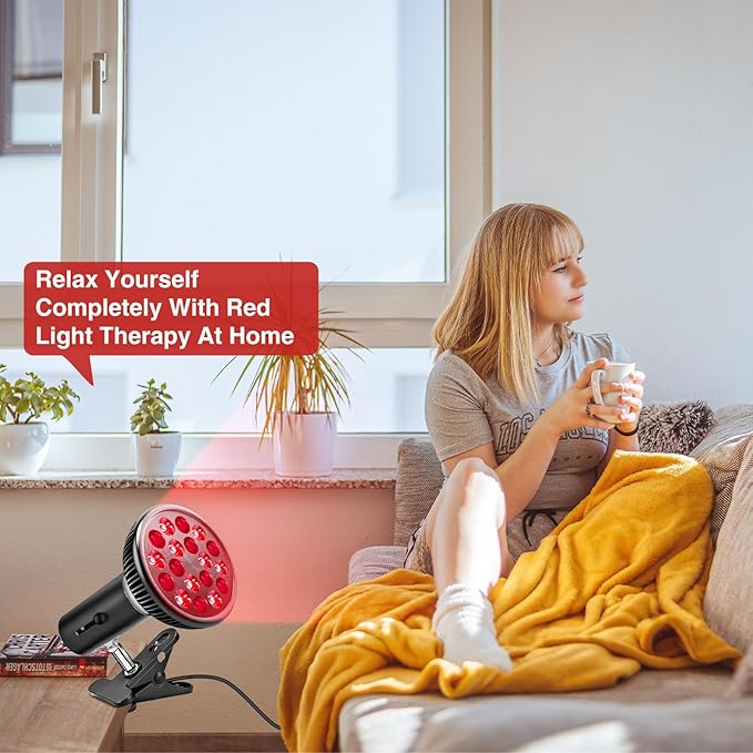 Red Light Therapy with Clip, Infrared Light Therapy Lamp for Body and Face Use, 660nm Red and 850nm Near Infrared Red Light Therapy Lamp with Adjustable Socket