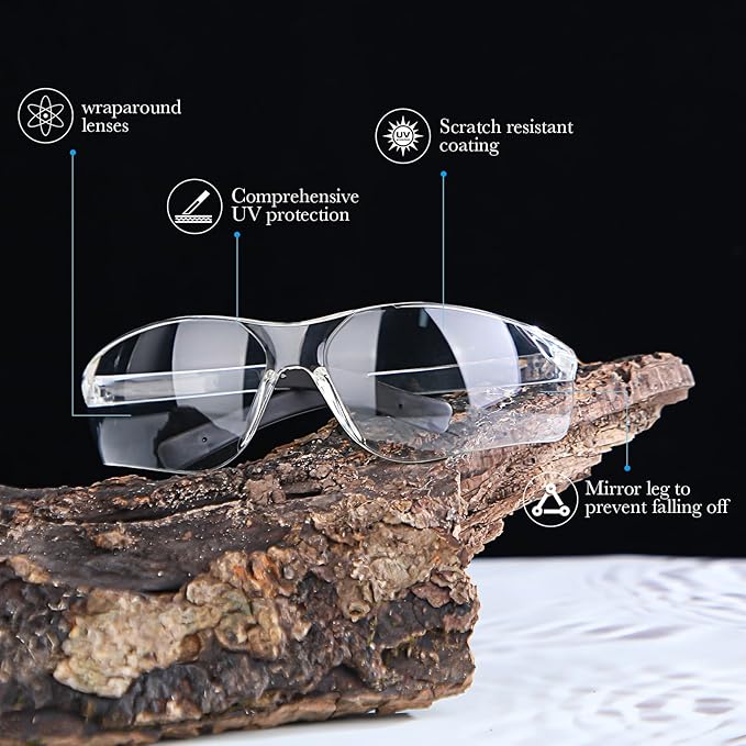 Queekay 12 Pack Safety Glasses Bulk Impact UV Scratch Glasses Protective Eyewear for Men Women Adolescents Eye Protection for Work Lab Construction Science (Clear)