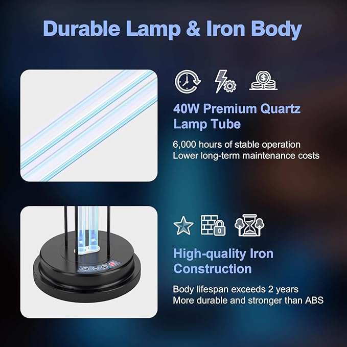 UV Light Sanitizer, 40W Metal Ultraviolet Sanitizer with Ozone, Ultraviolet Light with 3 Speed Timings, Home Disinfection Device, Dust Mites Remover for Room, Kitchen, Hotel, Office