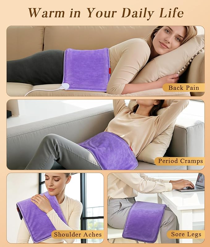 Extra Hot Heating Pad for Cramps: Luxury Plush and 2X Graphene Electric Heating Pad for Back Period Cramps - Gentle Deep Relief for Women While Reading Watching TV - Max 158℉ 2H Auto Off