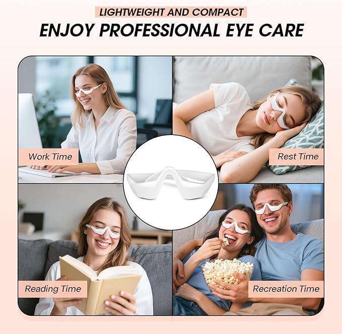 Under Eye Red Light Therapy Massager Glasses, Eye Massager with 2 Modes,Eye Massager for Eye Bags Dark Circles Puffiness Wrinkles Fine Lines