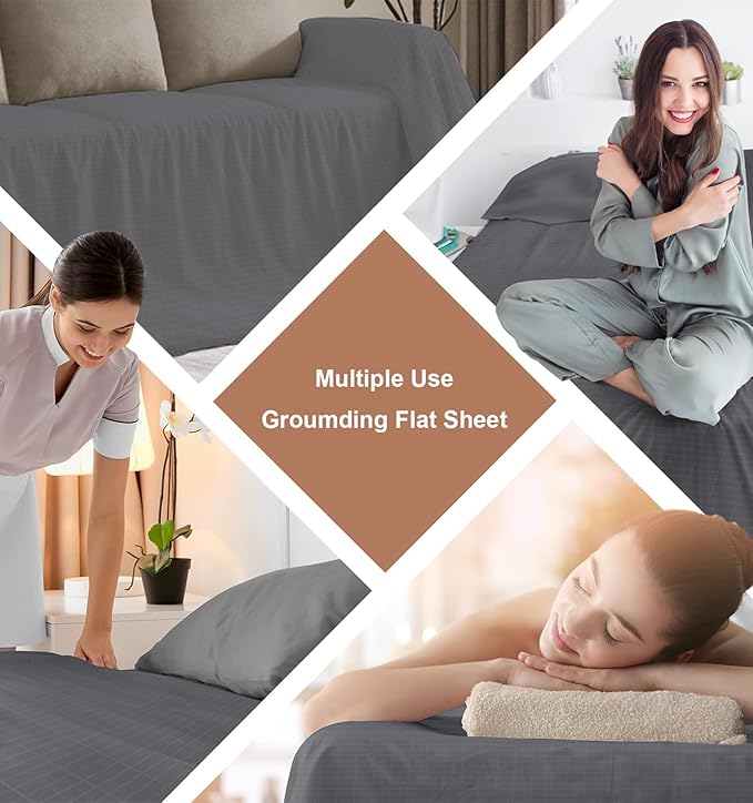 Grounding Sheets King Size for Better Sleep - Premium Cotton + Silver Fiber Earth Connect Grounding Flat Sheet for Bed, Stress Relief (White,King, 76x80in)