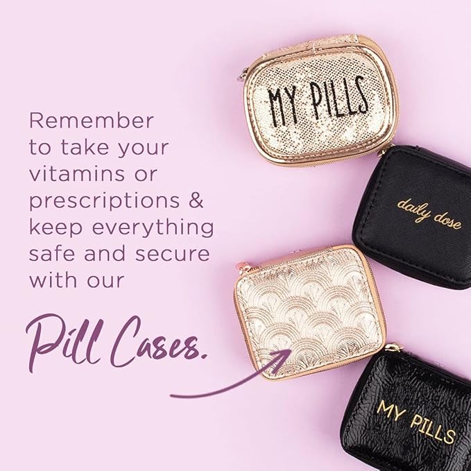 MIAMICA Women's Zippered Pill Case with 8-Day Removable Plastic Organizer, Rose Gold Quilted, 3.5” x 2.75” x 1.25” – Cute Weekly Medicine Box Compact Design