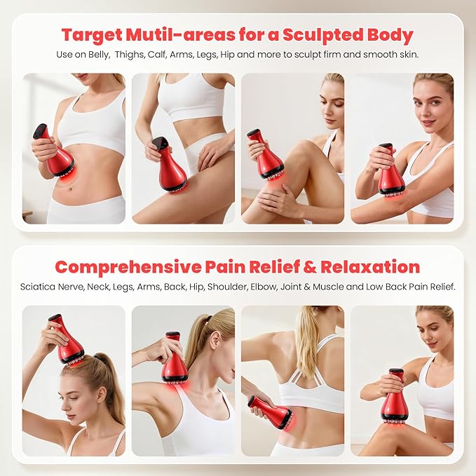 Lymphatic Drainage Massager, Anti-Cellulite Massager For Body Cellulite and Thigh & Belly Stretch Marks Reduction, Handheld Massage tools for Lymphedema & Lipedema, Sciatica Nerve Pain Relief Devices