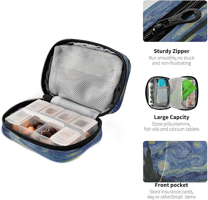 ALAZA Starry Night Art Painting Pill Case 7 Day Weekly Medicine Organizer Travel Portable Compact Pill Box Holding Vitamins Supplements Fish Oil