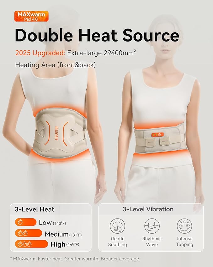 Cordless Heating Pad with Massager for Back Pain Relief: MAXwarm® 4.0, Portable Heated Back Brace with Lumbar Support for Sciatica, Large 8000mAh Battery, Christmas Gift for Women Men 70"