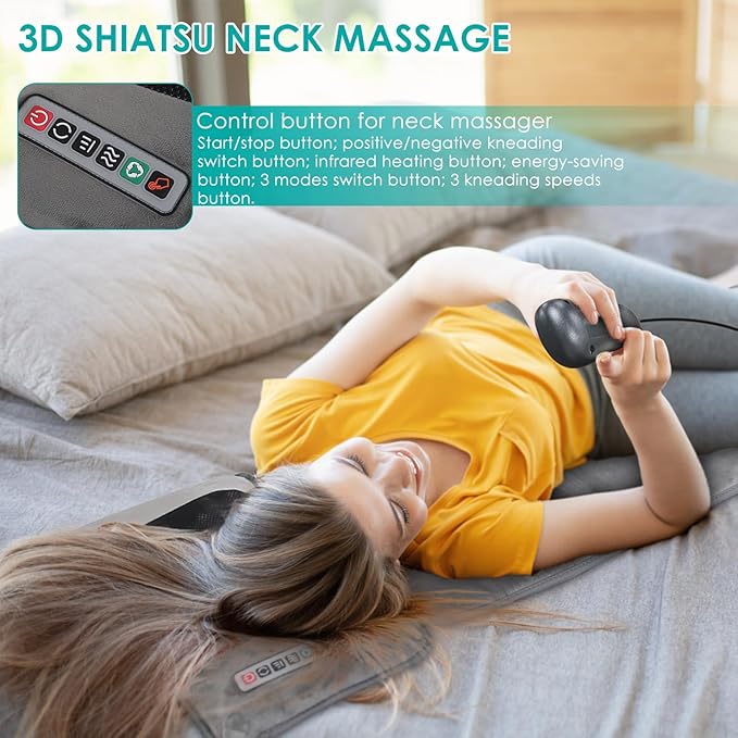 Full Body Massage Mat with Heat & Movable Shiatsu Neck Back Massager Pillow, Upgraded Massage Mattress Pad with 10 Vibration Motors,9 Massaging Mode,2 Heating Pad,for Back Neck Leg Pain Relief