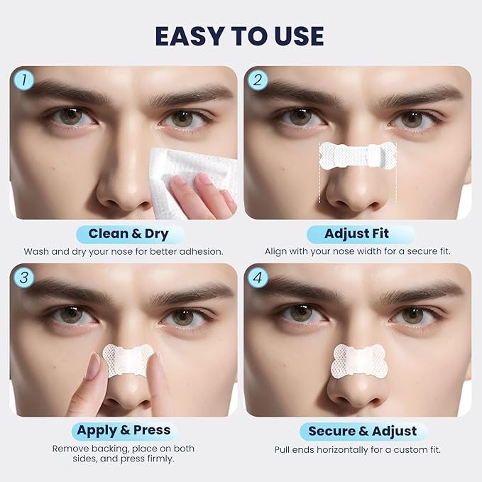 Nasal Strips for Snoring with Adjustable Fit – Extra Strength Nose Strips for Better Breathing, Strong All-Night Hold, Gentle on Sensitive Skin, 90 Count for Men & Women