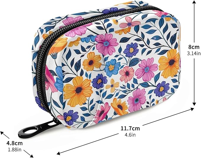 Retro Floral 7 Day Travel Pill Organizer Bag Weekly Pill Box Small Vitamin Supplements Holder with Zipper