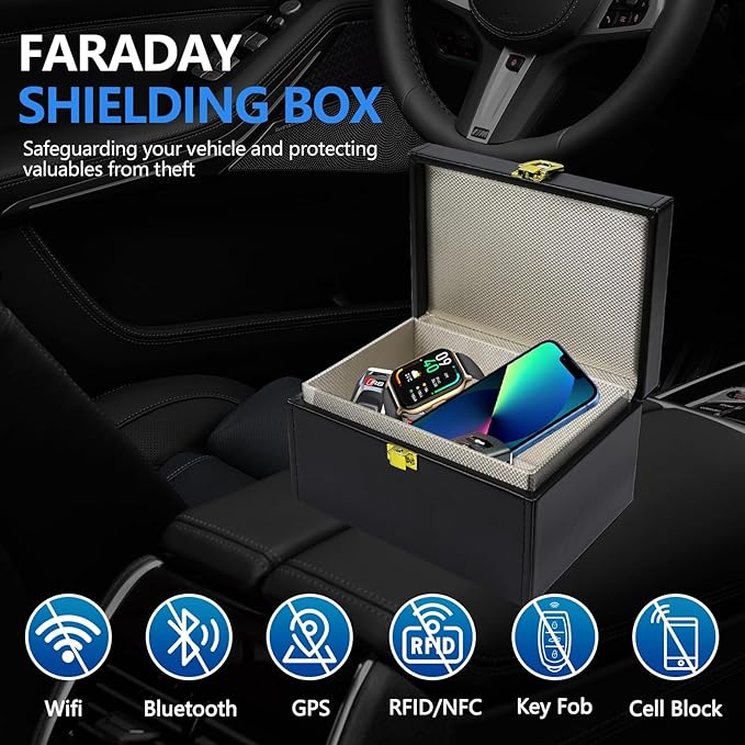 Hovom Faraday Box, 6.70"×4.84"×3.74" RFID Box for Car Keys, Keyless Entry Faraday Key Fob Protector, Anti-Theft Key Signal Blocking Shielding Cage for Cars Security, Car Accessories