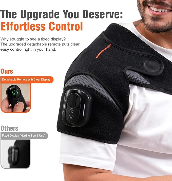Cordless Shoulder Heating Pad with Detachable Remote, 5 Heat and 5 Vibration Heated Shoulder Wrap, Shoulder Brace Massager for Pain Relief, Warm Gifts for Women Men